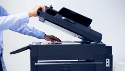 bussiness man hand press button panel printer printer scanner laser office copy machine supplies start concept 432w 1 1