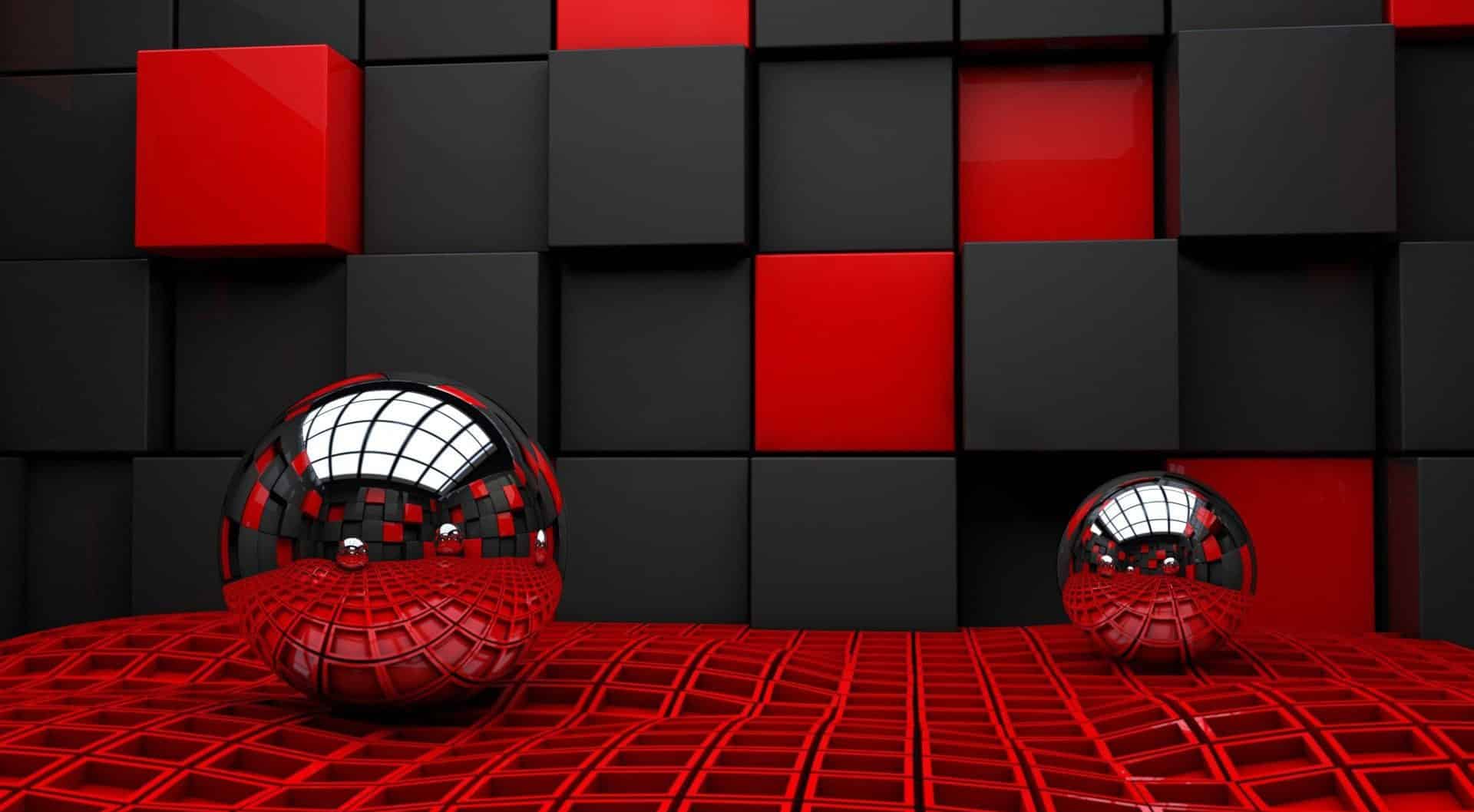 3D abstract balls black red wallpaper min